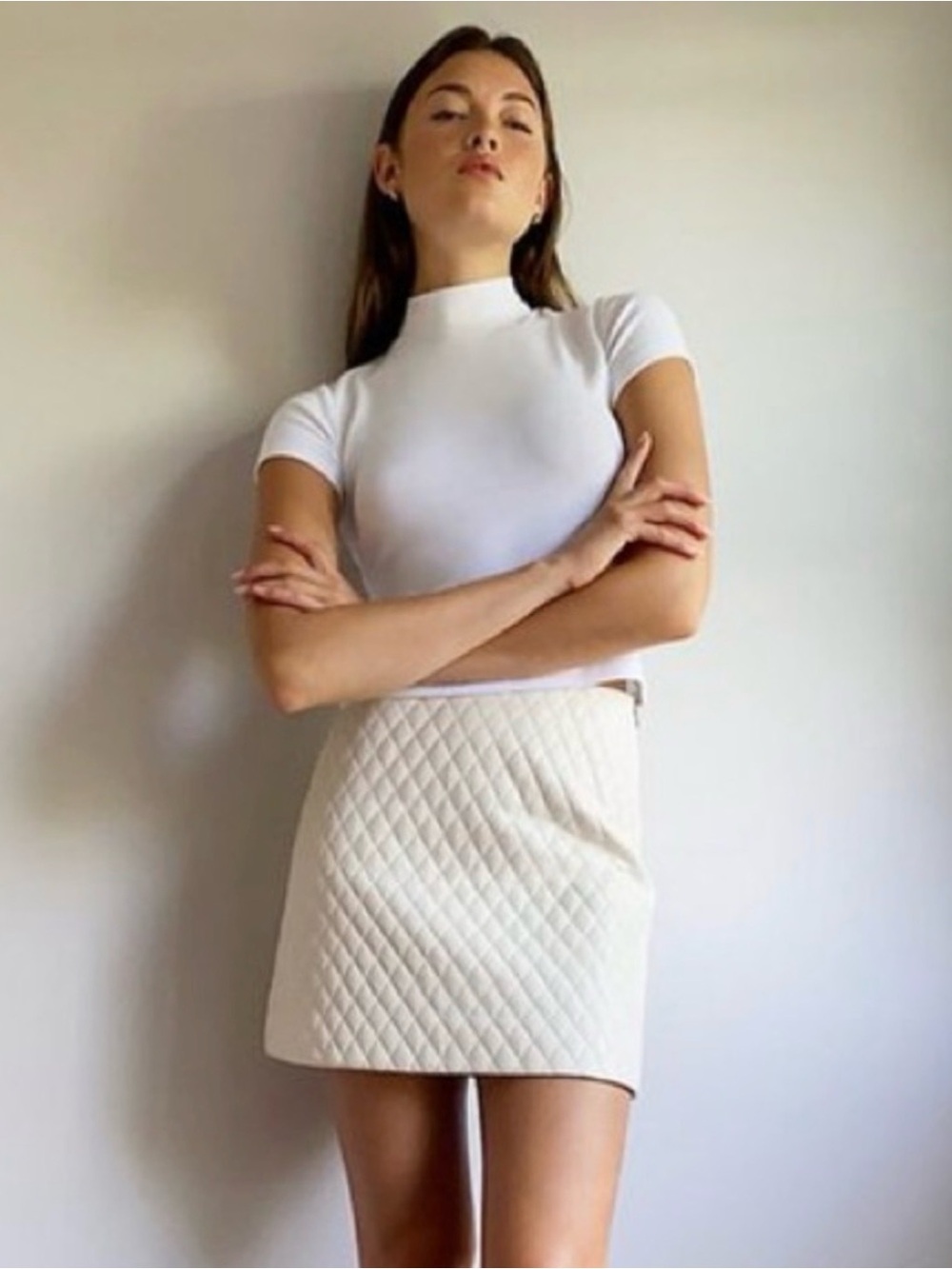 Aritzia Flynn Cream Quilted Mini Skirt, A-Line size small